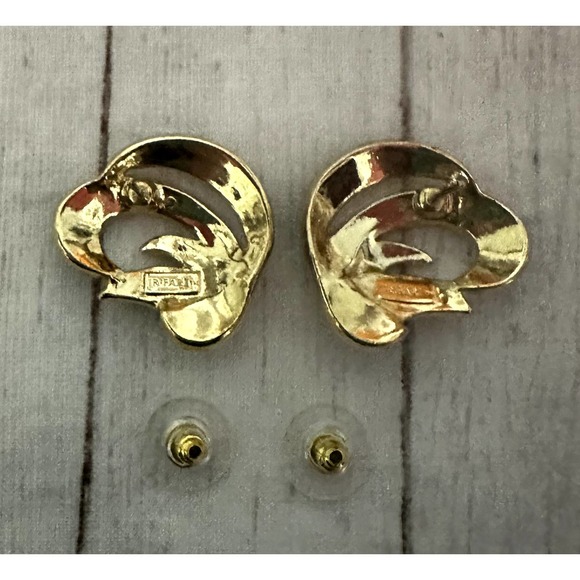 Trifari Vintage Goldtone Brown Multi Swirl Enamel Post Earrings 1 inch - Picture 7 of 7